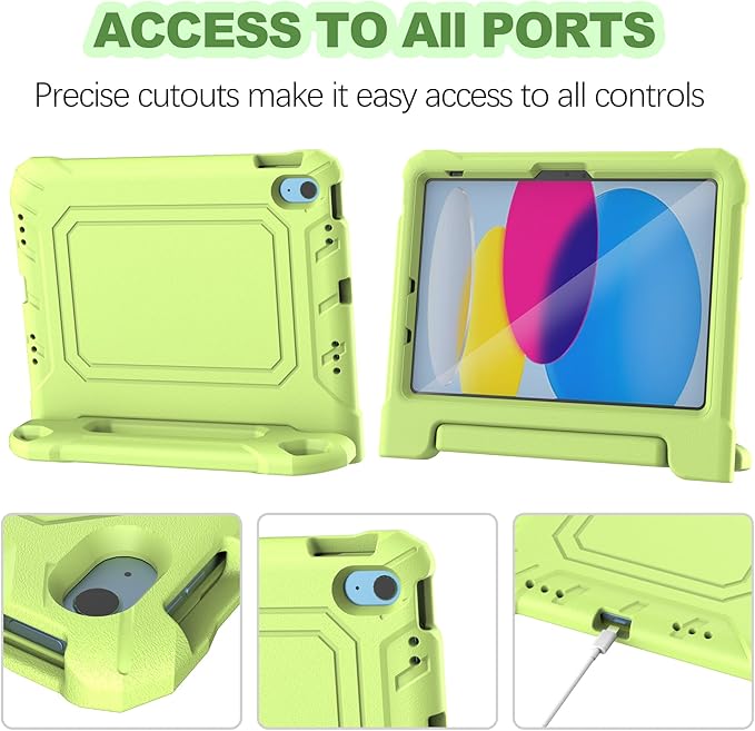 YIHE Kids Case for iPad (A16) 11th Generation 11 Inch 2025 & iPad 10th Generation 10.9 inch 2022, with Built-in Screen Protector and Handle Stand, Full Body Shockproof Protective Cover, LightGreen