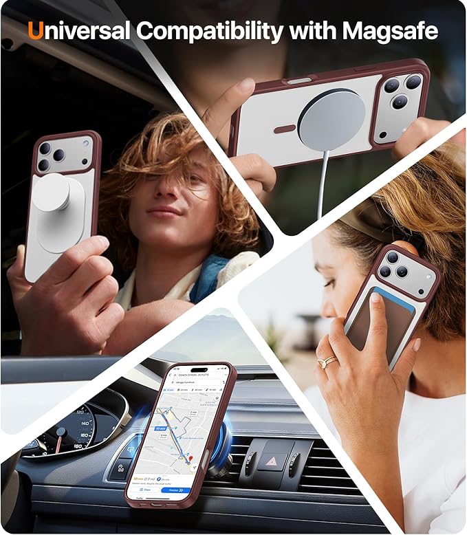 Magnetic for iPhone 17 Pro Max Case,[Anti-Slip][Compatible with MagSafe][Military Grade Drop Protection] Shockproof Protective Translucent Phone Case for iPhone 17 Pro Max Case,Wine Red