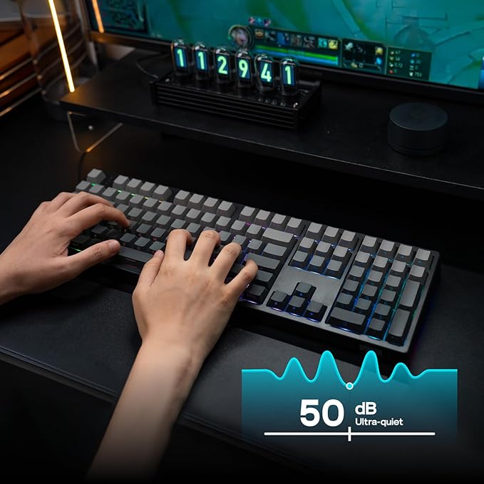 EPOMAKER TH108 Full Size Mechanical Keyboard, Wireless Gaming Keyboard with 8000mAh Battery, Creamy Gasket, 108 Keys, Hot Swap, Custom Driver, RGB Backlight (Black, Sea Salt Silent)