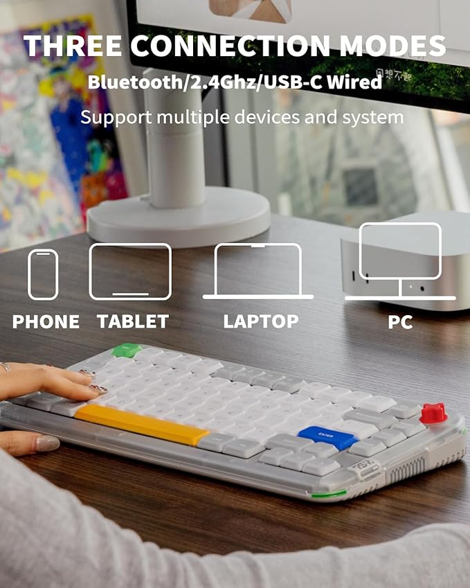 nuphy Kick75 Wireless Mechanical Keyboard with Knob,75% Layout 80 Keys RGB Backlit, Hot Swappable Low Profile Keyboard with PBT Keycaps,Gaming Keyboards, Support BT/2.4G/USB-C (Blush Nano Switch)