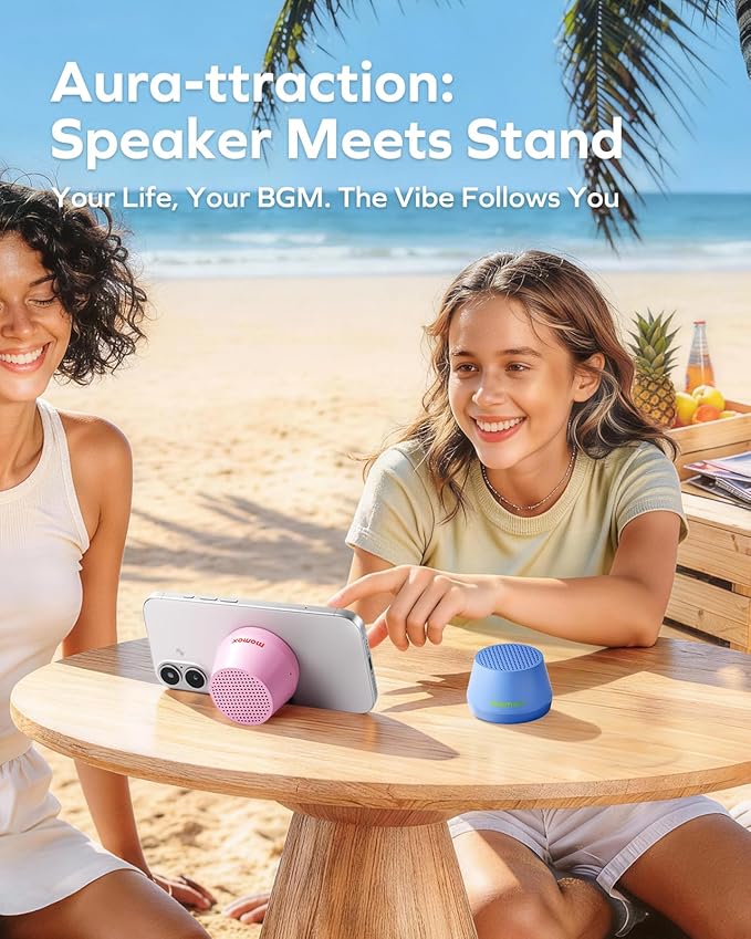 MOMAX Mini Portable Bluetooth Speaker - Magnetic Waterproof Speaker with Balanced Sound, 12H Playtime, Indoor Speaker True Wireless Stereo Pairing for Home, Bedroom, Bathroom, Gift Ideas, White