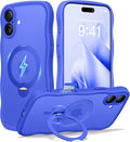 CAPRARO for iPhone 16 Case with 360° Spin Magnetic Stand for Women, [Compatible with MagSafe] [Full Camera Protection] Cute Wave Translucent Matte Case for iPhone 16, Ultramarine