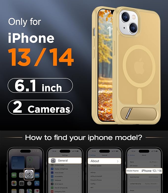 Magnetic Compatible with iPhone 14 Case/iPhone 13 Case,[Built-in Invisible Kickstand][Compatible with MagSafe][Military Grade Shockproof] Slim Translucent Matte Phone Case for iPhone 14/13 6.1"