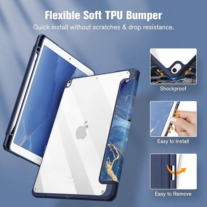 Fintie Hybrid Slim Case for iPad Air 3rd Generation 10.5" 2019 / iPad Pro 10.5 Inch 2017 - [Built-in Pencil Holder] Shockproof Cover with Clear Transparent Back Shell (Ocean Marble)