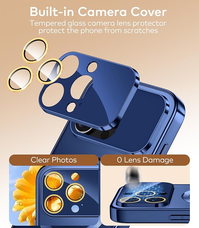 TOBOVON Magnetic for iPhone 16 Pro Max Case with Ring Stand, Fits MagSafe, with Built-in Camera Lens Protector, Slim Electroplated Shockproof Phone Cover, Blue