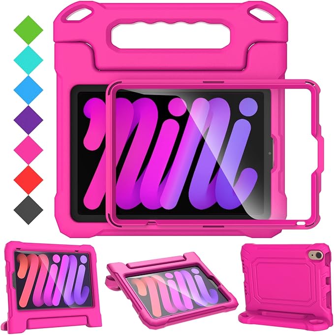 SUPLIK Kids Case for iPad mini 7 (A17 Pro) 2024 & Mini 6 2021, iPad mini 6th/7th Generation Case with Screen Protector, Durable Shockproof Handle Stand Cover for 8.3-inch iPad mini 6/7 Gen, Pink