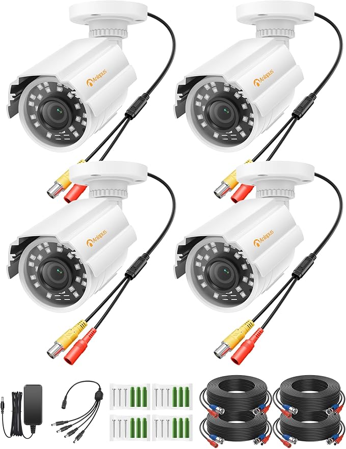 Anlapus 4 Pack 1080P HD Security Cameras, IP66 Weatherproof, 80ft Night Vision, 2MP Indoor Outdoor Home CCTV Bullet Camera for 1080P/5MP/4K Analog Surveillance DVR System
