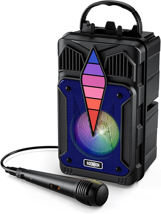 Dnil Portable Speaker with Voice Control, RGB Multi-Color Rhythm Light, Support TWS Pairing, Support USB/TF/FM/AUX Connection, Suitable for Home Party or Outdoor Use (Blue)
