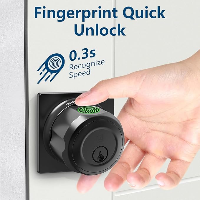 GeekTale Fingerprint Deadbolt, Fingerprint Door Knob, Smart Deadbolt Lock, Smart Door Lock, Twist to Lock&Unlock, Keyless Entry Door Lock with App, for Front Door, Garage, Easy Installation