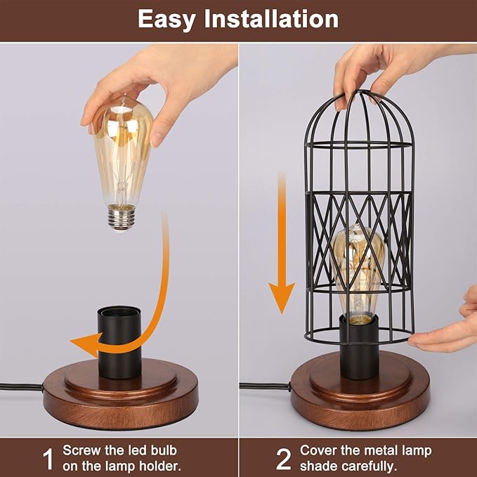 Touch Control Table Lamp, Industrial Bedside Lamp with 3 Way Dimmable, Small Nightstand Vintage Metal Cage Desk Lamps, Steampunk Table Lamps for Bedroom, Living Room, Kitchen (Bulb Included)