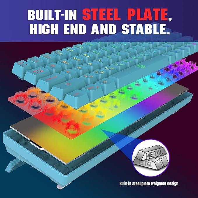 Snpurdiri 60% Membrane Gaming Keyboard,RGB Compact Wired Small Keyboard, Strong Mechanical Feel for PC/Mac Gamer, Typist, Travel, Easy to Carry on Business Trip(68 Keys,Blue)