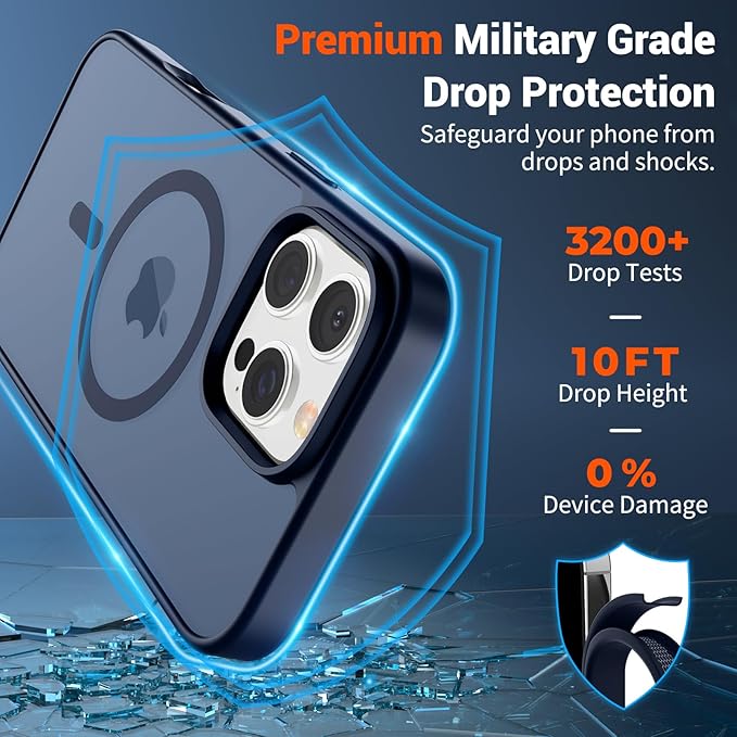 SUPFINE Magnetic for iPhone 16 Pro Max Case (Compatible with MagSafe) (Military Grade Drop Protection) Translucent Matte Shockproof Phone Cover,Dark Blue