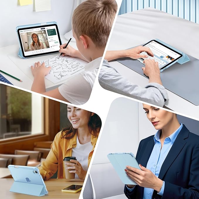 MoKo for iPad mini 7 A17 Pro Case 2024, iPad mini 6th Generation Case 8.3 Inch 2021 with Pencil Holder, Slim Light Trifold Smart Protective Cover with Hard PC Translucent Back Shell, Sky Blue