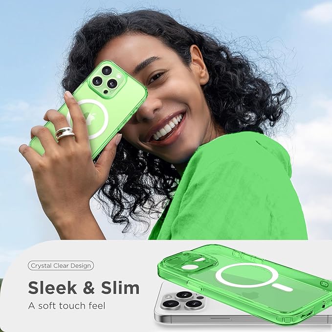 CAPRARO Magnetic for iPhone 15 Pro Max Case, [Compatible with MagSafe] [Full Camera Protection] Shockproof Protective Slim Translucent Matte Phone Case for iPhone 15 Pro Max 6.7'', Clear Green