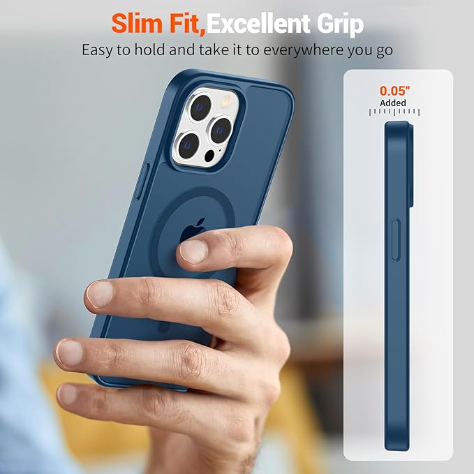 SUPFINE Magnetic for iPhone 15 Pro Case (Compatible with MagSafe) (Military Grade Drop Protection) Translucent Matte Shockproof with Anti-Fingerprint Phone Case,Deep Blue