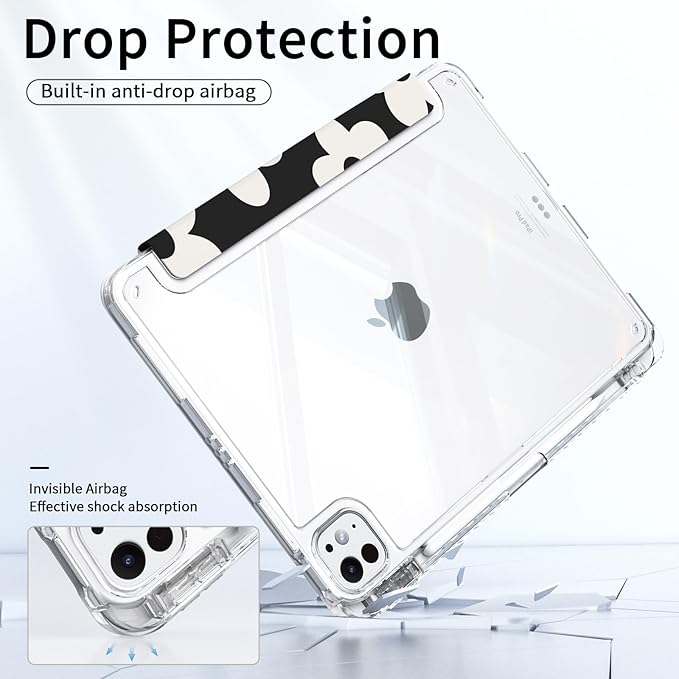 for iPad Air 13 Inch Case M4 (2026)/ M3 (2025)/ M2 (2024), Slim iPad Pro 12.9" 6th/5th/4th/3rd Generation Case, Trifold Stable Stand Protective Clear Back Cover with Pencil Holder, Daisy