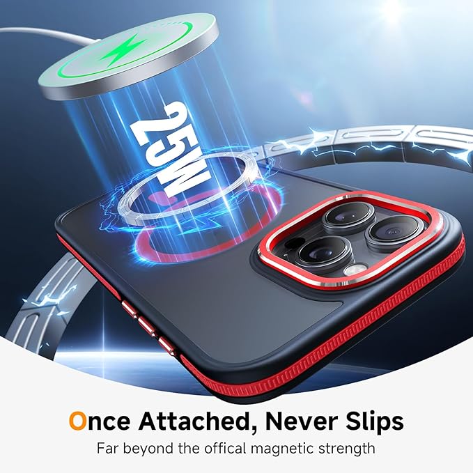 Magnetic 3 in 1 for iPhone 16 Pro Case, [Omni-Directional Protection] with 1x Screen Protector + 1x Camera Cover, [Seamless Work with Magsafe] Shockproof Slim Thin Matte Case for iPhone 16 Pro Red