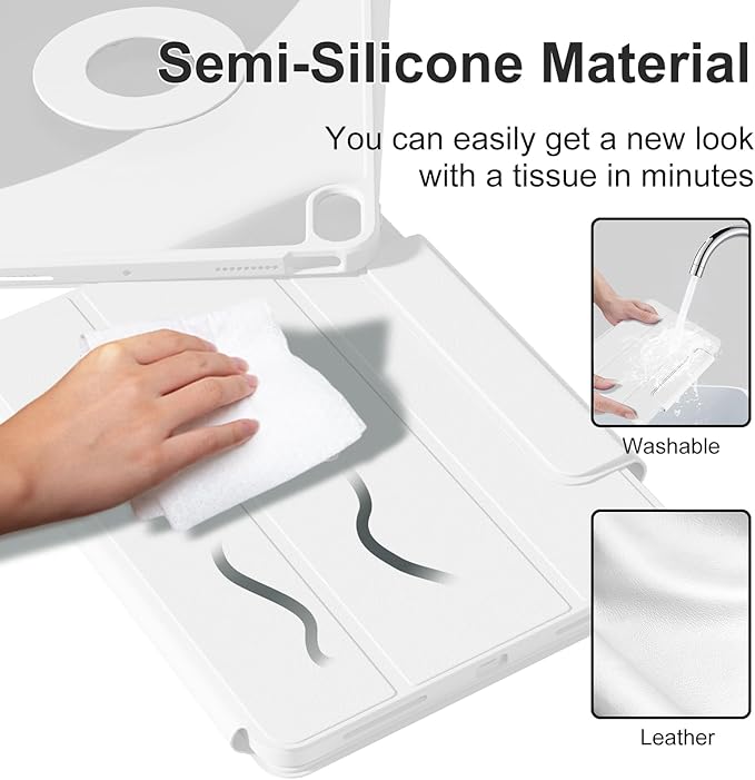 ZENLU iPad 9th 8th 7th Generation Magnetic Case with Removable Folio Cover, Premium Semi-Silicone Leather, Vertical Stand, Clear Back, Smart Sleep/Wake, Full Protective Case for 10.2" iPad (White)