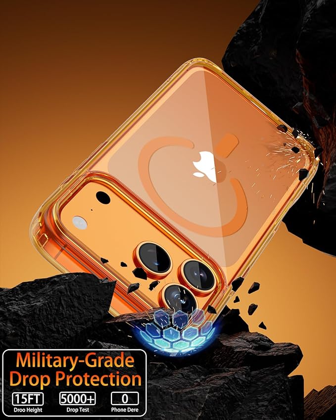 for iPhone 17 Pro Max Case, Compatible with MagSafe, Magnetic Slim Cover, Anti-Yellowing & Shockproof, Full Camera Protection, Includes Screen & Lens Protectors, Clear Orange Protective Case