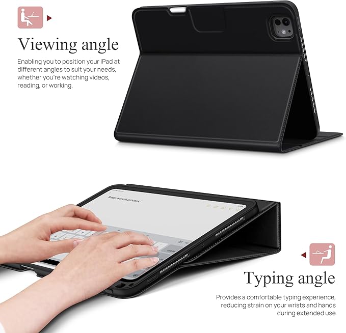auaua Case for iPad Pro 11 Inch (M5/M4) 2025/2024, with Pencil Holder and Pocket, Multiple Angles Viewing, Magnetic Closure, Auto Sleep/Wake (Black)