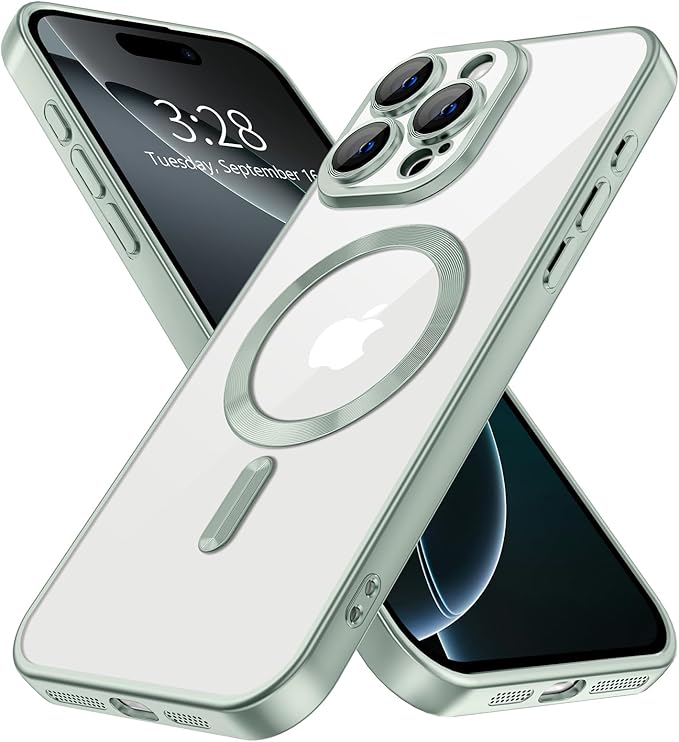 Hython Magnetic Clear for iPhone 16 Pro Max Case with Camera Lens Protector [Compatible with MagSafe] Plating Edge Slim Soft TPU Cover Protective Phone Case for iPhone 16 Pro Max 6.9", Matte Mint