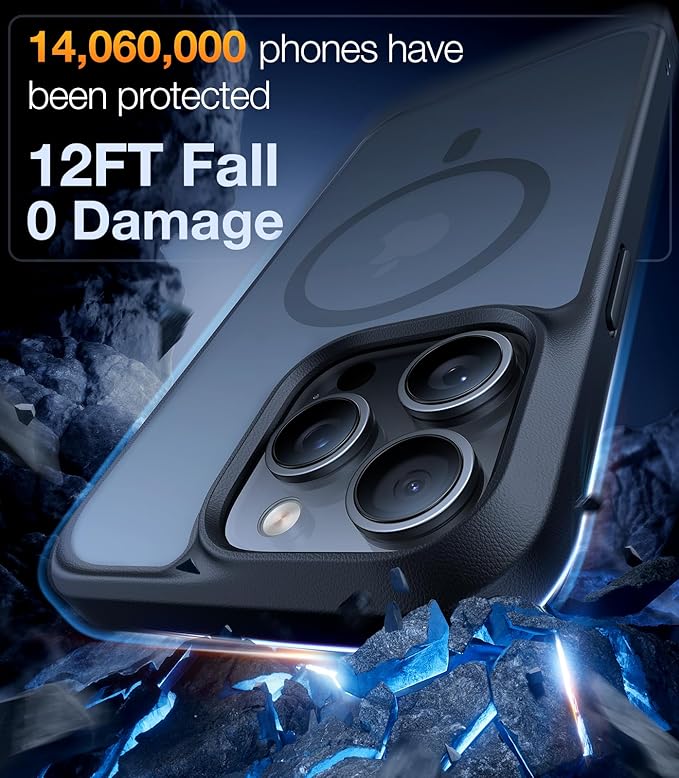 TORRAS Ultra Magnetic for iPhone 15 Pro Case, [3X Military-Grade Drop Tested] [Compatible with MagSafe], Shockproof Translucent Durable Slim Protective Anti-Scratch Anti-Fingerprint, Black