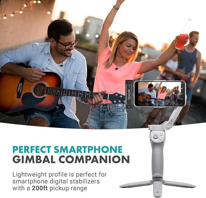 Movo Edge-DI Wireless Lavalier for iPhone - Perfect Compact Lav Mic for Smartphone Gimbal Stabilizer - Great for Vlogging, Filming, Teachers, and More - Compatible with DJI Osmo OM 4, 5