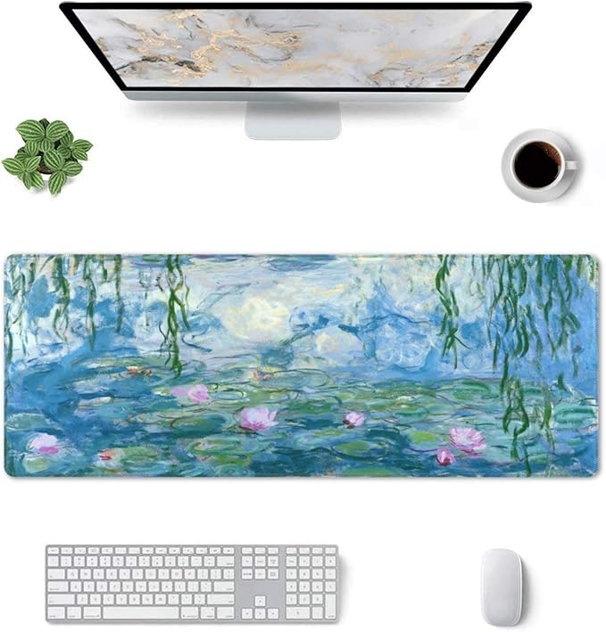 Mouse Pad Stitched Edge XL Large Mousepad 31.5" X 12" Rubber Base Non Slip Desk Mat for Laptop Pc Computer Gaming Monet Water Lilies