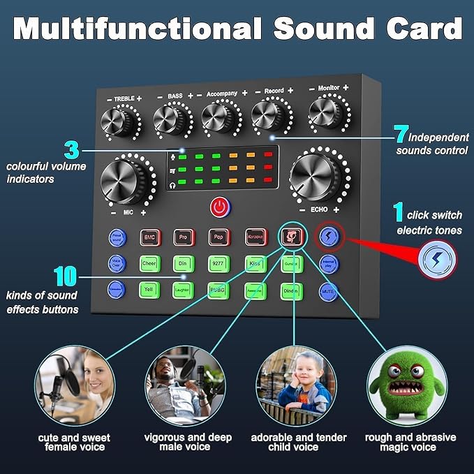 V8s for 2, V8s Voice Changer with BM-800 Podcast Microphone Bundle - Studio Condenser Microphone Perfect for Podcasting, Recording, Singing, Streaming and Gaming