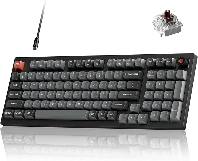 Keychron V5 8K 96% Compact Mechanical Keyboard, 8000 Hz Polling Rate Hot-Swappable QMK Programmable Wired Keyboard with Numpad & Knob, RGB Backlit, Ergonomic for Mac Windows Linux-Tactile Brown Switch