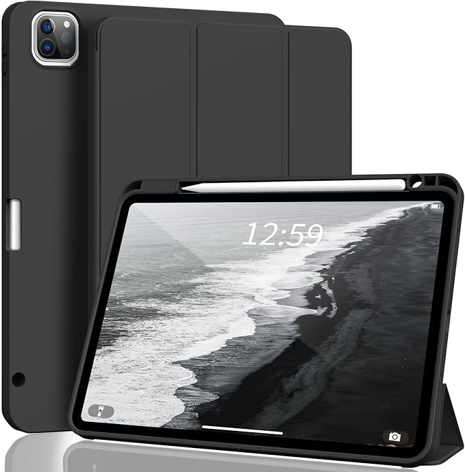 KENKE for iPad Pro 11 Inch Case 4th/3rd/2nd/1st Generation 2022/2021/2020/2018 Magnetic Attachment 2nd Pencil with Right Side Pencil Holder Soft Slim PU Cover Auto Wake/Sleep (Black)