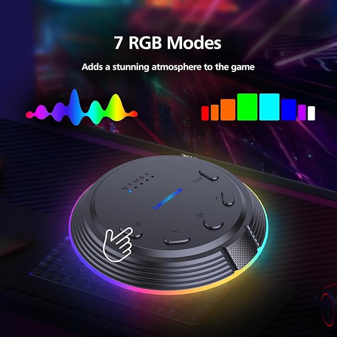 LIANGSTAR Gaming USB Microphone with 5 Voice Changes, Mute Button, Desktop Podcast Mic, Volume Control, RGB Condenser Computer Microphone for PC Gamer, YouTube, Streaming, Conference, Class