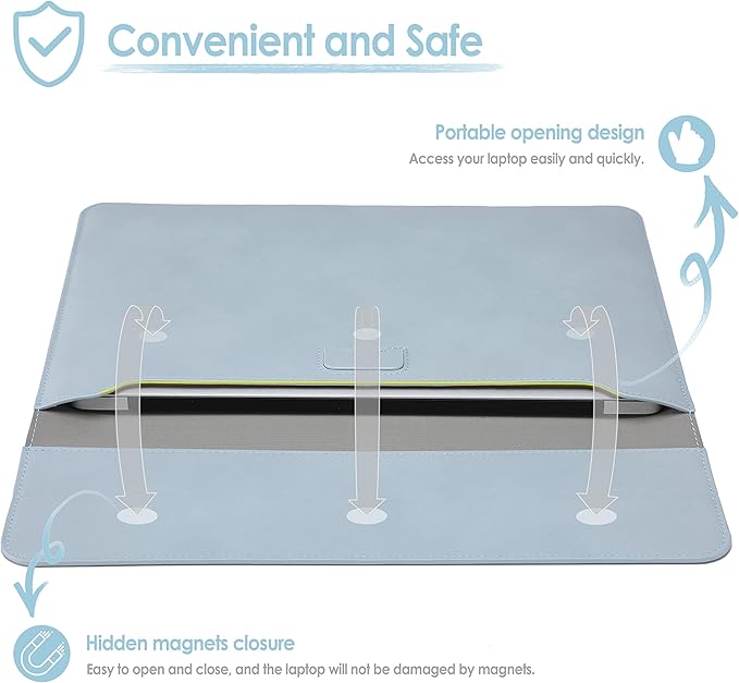 HYZUO 15-16 Inch Laptop Sleeve Case with Stand Feature for MacBook Pro 16 M4/M3/M2/M1 Pro/Max 2025-2019, XPS 15, MacBook Pro 15 2015-2012, Samsung Galaxy Book Flex/Pro 15, Pale Blue