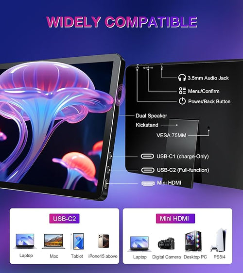 11 inch 2.5K 2560x1600 Portable Touchscreen Monitor 400nits 100% NTSC for PC, Screen Extender IPS Small HDR Touch Screen USB-C HDMI Monitor, Mini Computer Display for Laptop Mac PS4 Xbox