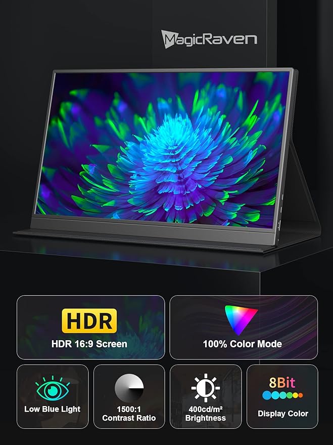 MAGICRAVEN Portable Monitor, 17.3" 4K Second Display for Laptop & Console, USB-C & HDMI Laptop Screen Extender with Built-in Speakers, Works with PS5, Xbox, Switch, Ideal for Travel, Home & Office