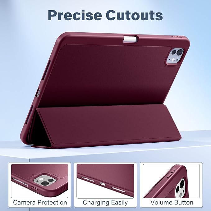 Akkerds for iPad Pro 11 Inch Case (M5/M4) 2025/2024 6th/5th Generation with Pencil Holder, for iPad Pro Case 11 Inch with Trifold Stand Protective Cover/Soft TPU Back, Auto Wake/Sleep, Wine Red