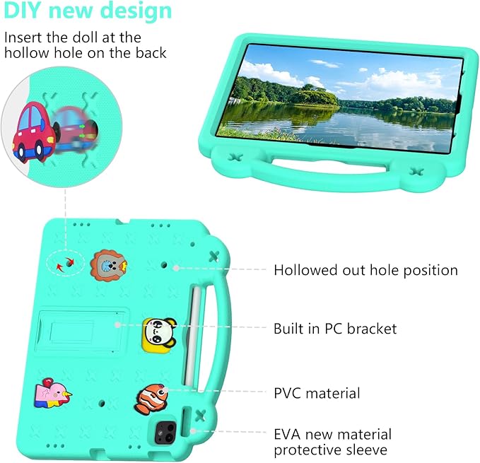 AKABEILA Compatible with Lenovo Tab M11/Tab P11/Tab P11 Plus/Xiaomi Redmi Pad SE(2023) 11 inch Tablet Case, Kids Shockproof Protective Case with Shoulder Strap & Stand Handle - Mint Green