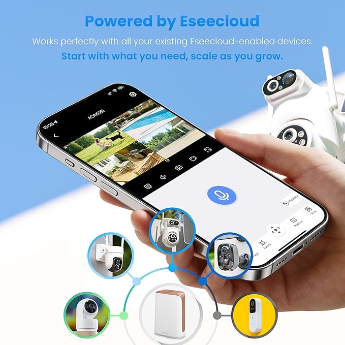Eseecloud Dual Lens Solar Security Camera Wireless Outdoor, 5GHz Wi-Fi, Battery, AI Motion Tracking,Color Night Vision, Two Way Audio, Easy to Setup, Audible Flashlight Siren, 180 Days Exchange Policy