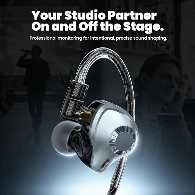 in Ear Monitor Headphones, HiFi IEM Wired Earbuds, Deep Bass Sound Isolating Earphones with USB C to 3.5mm Adapter and Detachable 2 Pin Cable for Singer/Musicians/Drummers