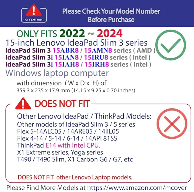 mCover Case Compatible ONLY for 2022-2024 15" Lenovo IdeaPad Slim 3 ｜ 3i 15ABR8 / 15AMN8 / 15IAH8 / 15IAN8 / 15IRH8 / 15IRU8 Windows Computers (NOT Fitting Any Other Lenovo Models)- Green
