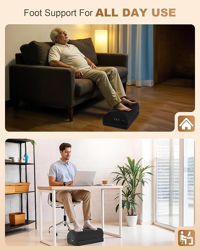 Beleduc Heated Foot Rest Under Desk at Work, Ergonomic Under Desk Foot Stool with Vibration Massage, Memory Foam Footrest, 3 Adjustable Height, Non-Slip, Gift for Women Men