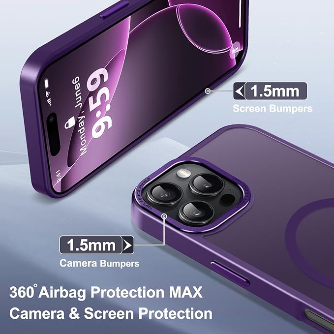 Newfuture Designed for iPhone 16 Pro Case with Magnetic [13 FT Military Drop Protection] [Compatible with Magsafe] Slim Translucent Matte Shockproof with Anti-Fingerprint Phone Case,Deep Purple