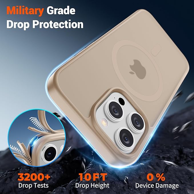 SUPFINE Magnetic for iPhone 15 Pro Case(Compatible with MagSafe)(Military Grade Drop Protection) Slim Translucent Matte Shockproof with Anti-Fingerprint Phone Case,Desert Gold