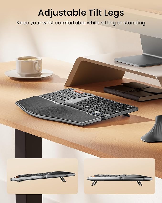 ProtoArc Bluetooth Ergonomic Keyboard, EK04 Mini Compact Wireless Ergonomic Keyboard, Hard Palm Rest, Multi-Device, Split Design, Rechargeable, Compatible with Windows, Mac OS