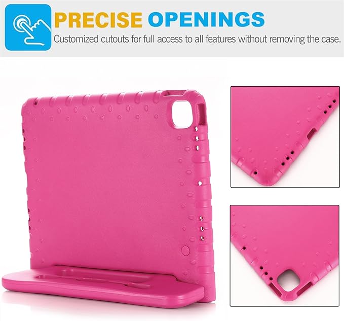 for iPad Air 13-inch Case M3/M2 (2025/2024) for Kids with Pencil Holder/Kickstand, Anti-Slip Handle Stand Lightweight Soft EVA Foam Shockproof Rugged Bumper Tablet Protective Cover, Rose