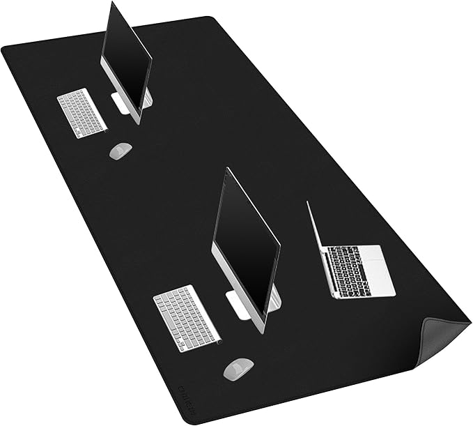 Chihein 71" x 35" 4XL PU Leather Desk Mat (Black/Gray), Huge Mouse Pad, Dual Sided Desk Pad Protector, Waterproof Writing Blotter for Gaming/Office/Home