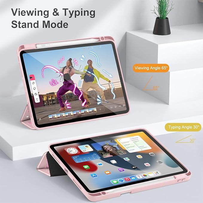 Tuiklol for iPad Pro 12.9 Inch 6th/5th/4th/3rd Generation 2022 2021 2020 2018 Case,Built-in Pencil Holder Clear Transparent Protective Back Shell Cover with Auto Sleep/Wake, Bow-Pink