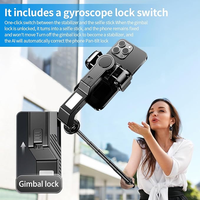 Smartphone Gimbal Stabilizer, 360° Rotation Single Axis Stabilizer with Light Remote Control for iPhone Andriod, 4 in 1 Selfie Stick Tripod for Vlog Live Broadcast TIK Tok YouTube Vlogging