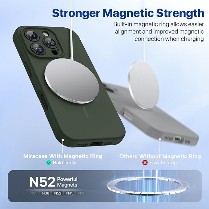 Miracase Magnetic for iPhone 16 Pro Case, [Soft Anti-Scratch Microfiber Lining], Compatible with MagSafe, Liquid Silicone Case Shockproof Drop Protection Phone Case for 16 Pro,Dark Green