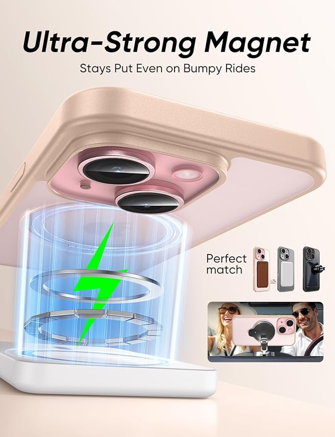 MAGIC JOHN 360° Rotatable Magnetic Invisible Stand for iPhone 14/iPhone 13 Case [Anti-Slip Grip] [Compatible with MagSafe] 16FT Shockof for iPhone 14/13 Case with Kickstand, Gold